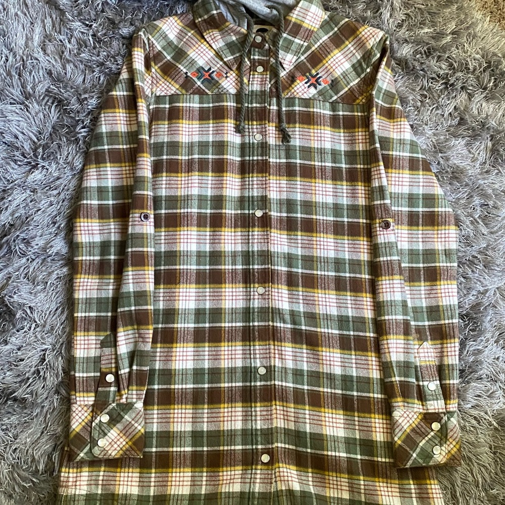 Long flannel with removable hoodie!